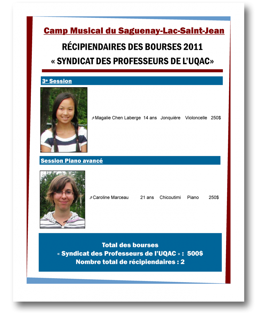 Bourses du SPPUQAC - Camp Musical du Saguenay Lac-Saint-Jean