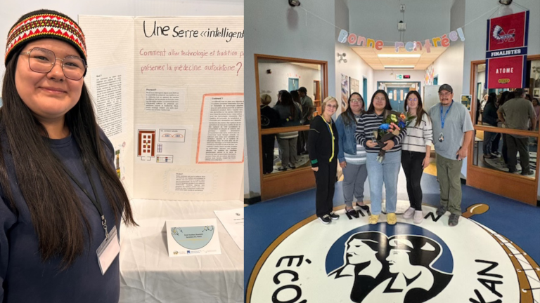 Une professeure de l’UQAC participe à la remise du prix Développement scientifique de l’Université du Québec attribué à une élève de l’école Teueikan d’Ekuanitshit lors de l’édition 2025 d’Expo-Sciences Autochtone