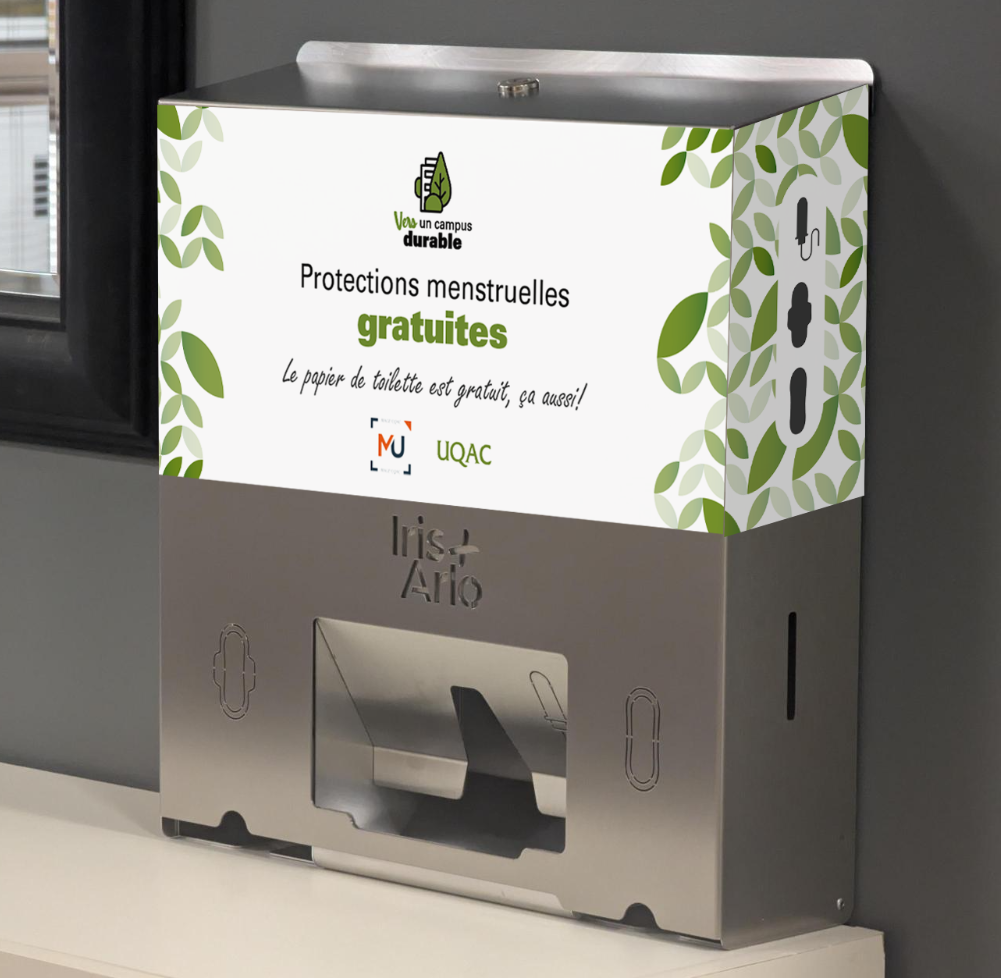 Distributeur d'articles menstruels Iris & Arlo à l'UQAC.